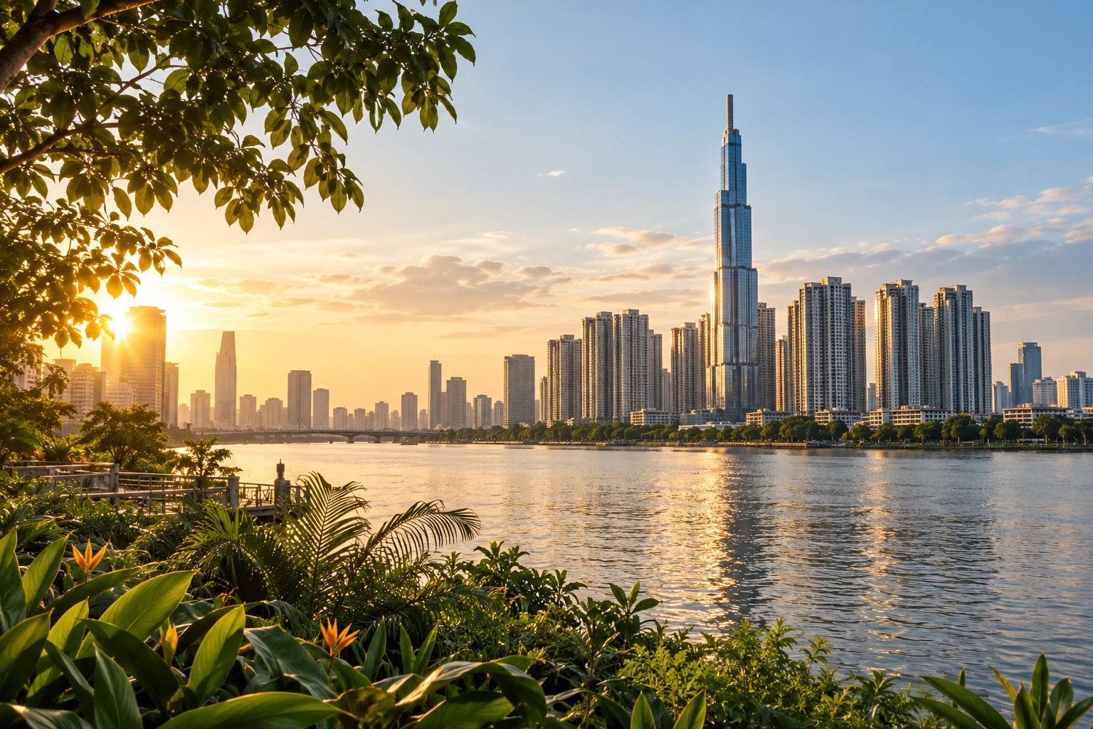 Đường chân trời thành phố Hồ Chí Minh nhìn từ bờ sông